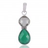 White Pearl and Sterling Silver Green Onyx Dangle Pendants