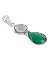 White Pearl and Sterling Silver Green Onyx Dangle Pendants