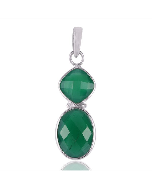 Green Onyx and Solid 925 Siver Pendant and Necklace