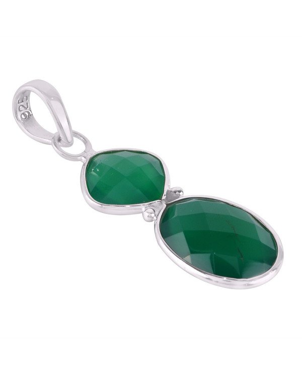 Green Onyx and Solid 925 Siver Pendant and Necklace