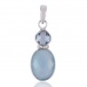 Blue Topaz and Blue Chalcedony Solid Sterling Silver Gemstone Pendant Necklace