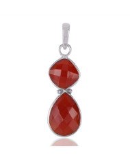 Red Onyx Briolite Cut Gemstone Silver Pendant Necklace