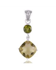 Lemon Quartz and Peridot Sterling Silver Dangle Pendant
