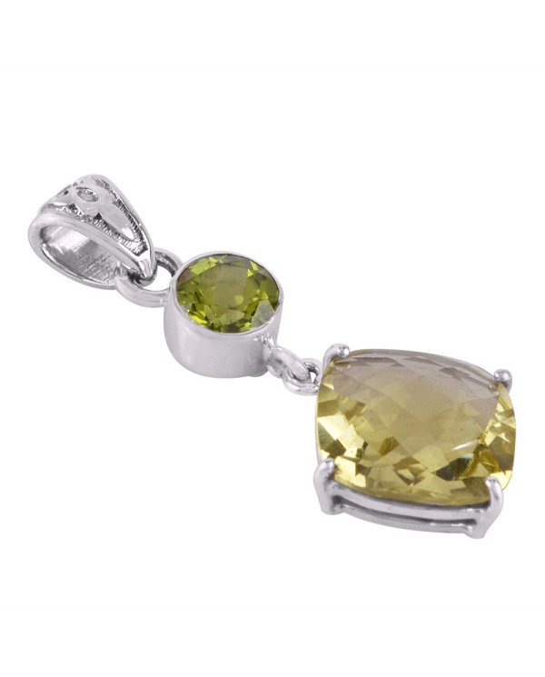 Lemon Quartz and Peridot Sterling Silver Dangle Pendant