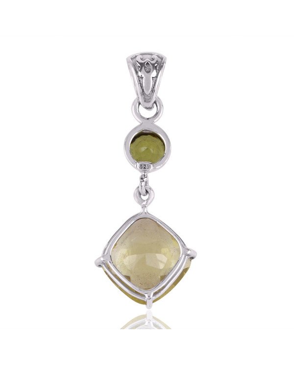 Lemon Quartz and Peridot Sterling Silver Dangle Pendant