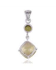 Lemon Quartz and Peridot Sterling Silver Dangle Pendant