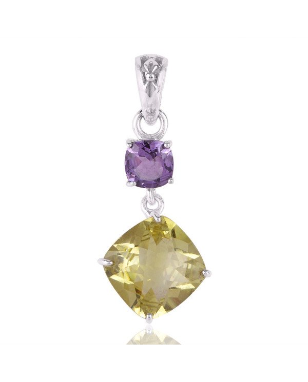 Lemon Quartz Amethyst Sterling Silver Dangle Pendant | Jewels Artisan.