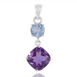 Blue Topaz and Amethyst Sterling Silver Dangle Pendant
