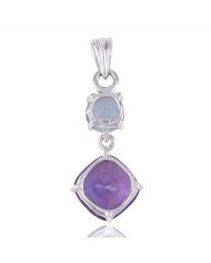 Blue Topaz and Amethyst Sterling Silver Dangle Pendant