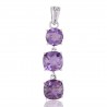 Assorted Amethyst Three Stone Silver Dangle Pendant Necklace