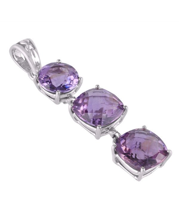 Assorted Amethyst Three Stone Silver Dangle Pendant Necklace