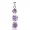 Assorted Amethyst Three Stone Silver Dangle Pendant Necklace