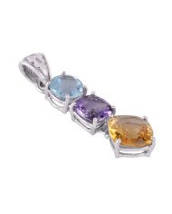 Citrine Amethyst and Blue Topaz BY multi Color Silver Pendant Necklace