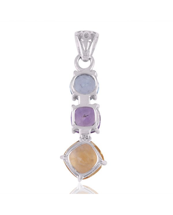 Citrine Amethyst and Blue Topaz BY multi Color Silver Pendant Necklace