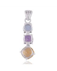 Citrine Amethyst and Blue Topaz BY multi Color Silver Pendant Necklace