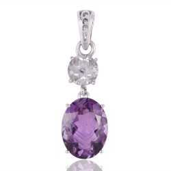 Crystal Quartz and Amethyst Sterling Silver Gemstone Pendant Necklace