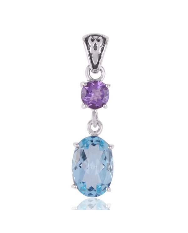 Sky Blue Topaz & Amethyst Pendant | 925 Silver Handmade Elegance
