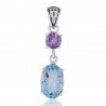 Blue Topaz BT and Amethyst Sterling Silver Gemstone Pendant Dangle Necklace