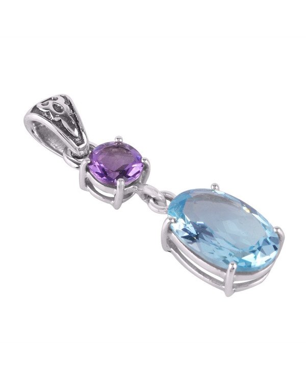 Sky Blue Topaz & Amethyst Pendant | 925 Silver Handmade Elegance