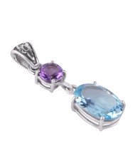 Sky Blue Topaz & Amethyst Pendant | 925 Silver Handmade Elegance
