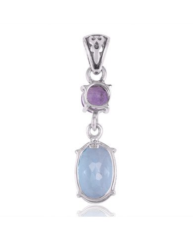 Sky Blue Topaz & Amethyst Pendant | 925 Silver Handmade Elegance