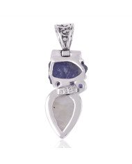Tanzanite Rough Iolite and Rainbow Moonstone Free Size Jewelry Silver Gemstone Pendant Necklace