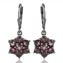 Natural Smokey Quartz Gemstone Earring 925 Sterling Silver Black Rhodium Plated Jewelry