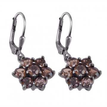 Natural Smokey Quartz Gemstone Earring 925 Sterling Silver Black Rhodium Plated Jewelry