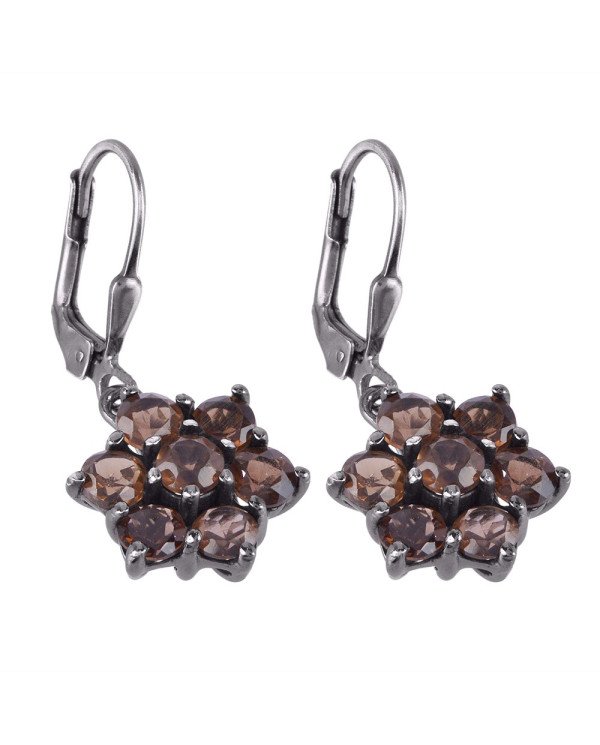 Natural Smokey Quartz Gemstone Earring 925 Sterling Silver Black Rhodium Plated Jewelry