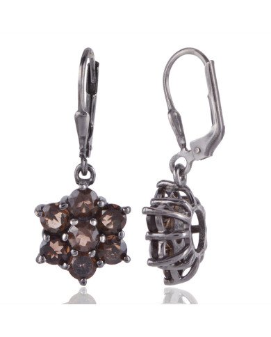 Natural Smokey Quartz Gemstone Earring 925 Sterling Silver Black Rhodium Plated Jewelry