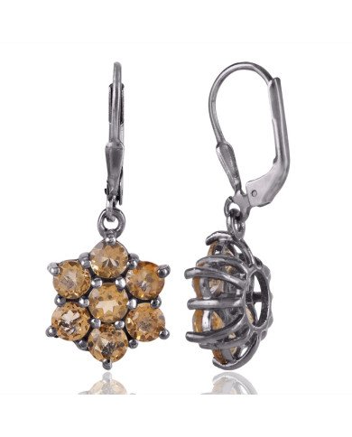 Natural Citrine Gemstone Earring 925 Sterling Silver Black Rhodium Plated  Jewelry