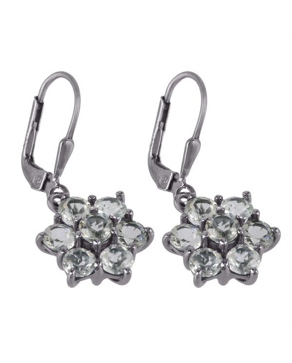 Green Amethyst Natural Gemstone Earring With 925 Sterling Silver Black Rhodium Plated