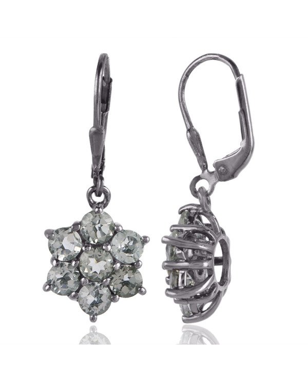 Green Amethyst Natural Gemstone Earring With 925 Sterling Silver Black Rhodium Plated