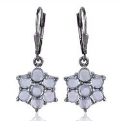 Natural Blue Topaz Cabouchon Gemstone Earring 925 Sterling Silver Black Rhodium Plated  Jewelry