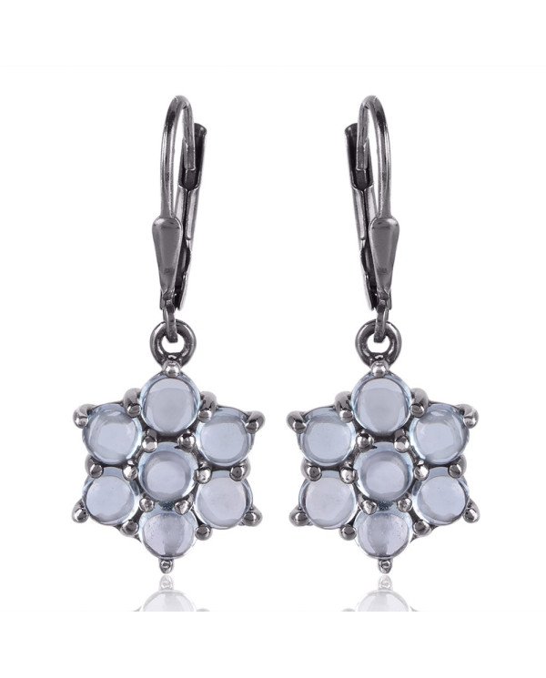 Natural Blue Topaz Cabouchon Gemstone Earring 925 Sterling Silver Black Rhodium Plated  Jewelry