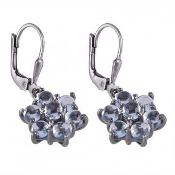Natural Blue Topaz Cabouchon Gemstone Earring 925 Sterling Silver Black Rhodium Plated  Jewelry