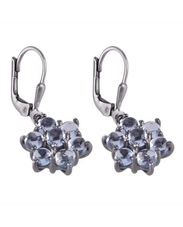 Natural Blue Topaz Cabouchon Gemstone Earring 925 Sterling Silver Black Rhodium Plated  Jewelry