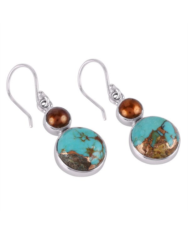 925 Sterling Silver Dangle and Drop Beautifull Handmade Earring With Bolder Turquoise and Color Pearl