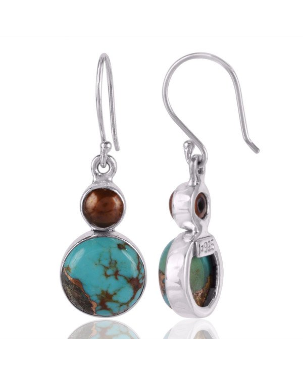 925 Sterling Silver Dangle and Drop Beautifull Handmade Earring With Bolder Turquoise and Color Pearl