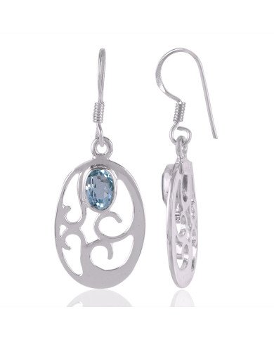 Blue Topaz Gemstone Sterling Silver Designer Earring Jewelry for Womens and Girls