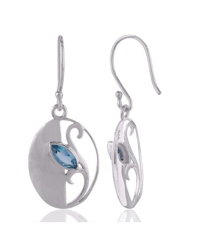 Blue Topaz Gemstone Earring With 925 Sterling Silver Jewelry