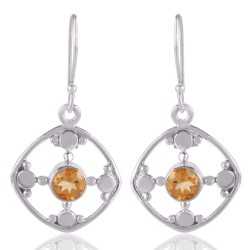 Citrine Natural Gemstone and 925 Sterling Silver Earring Jewelry