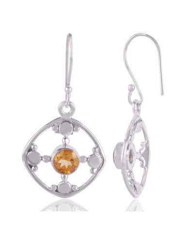 Citrine Natural Gemstone and 925 Sterling Silver Earring Jewelry