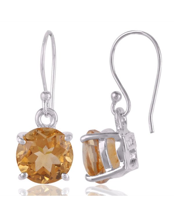 Citrine Gemstone Sterling Silver prong Set Earring Jewelry