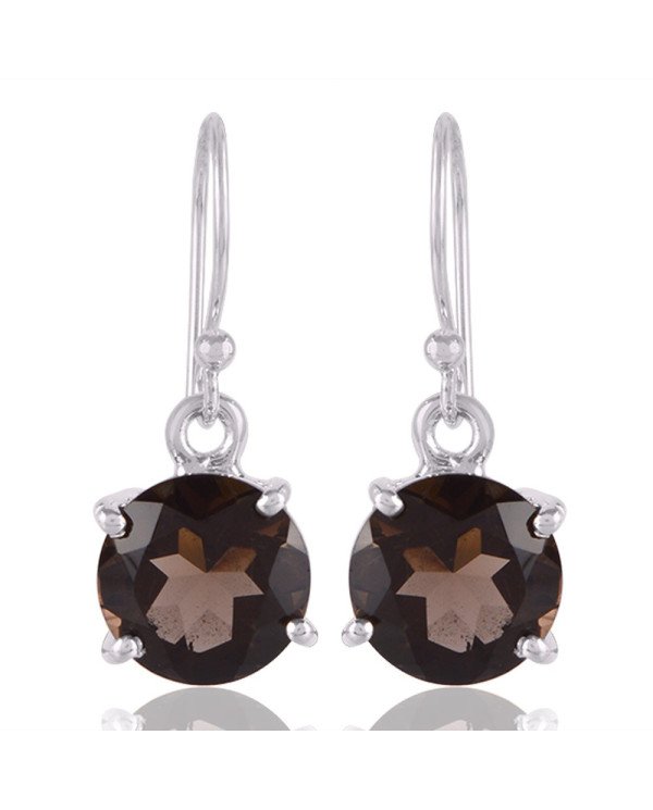 Smokey Quartz Natural Gemstone Sterling Silver Drop and Dangle Earring
