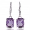 Natural Amethyst Gemstone Sterling Silver Handmade Leaver Back Earring
