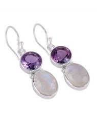 Natural Amethyst and Moonstone Natural Flashy Gemstone 925 Sterling Silver Earring