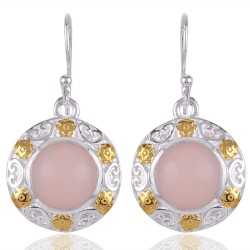 Natural Pink Opal Gemstone Beautiful Designer Two Tone Sterling Silver Earring