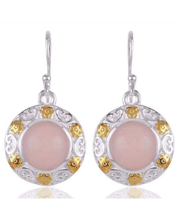 Natural Pink Opal Gemstone Beautiful Designer Two Tone Sterling Silver Earring