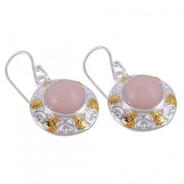 Natural Pink Opal Gemstone Beautiful Designer Two Tone Sterling Silver Earring
